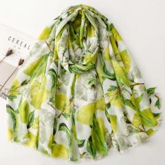 French-Style Lemon Butterfly Print Silk Scarf Cotton-Linen Feel Large Size Scarf