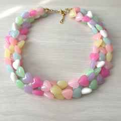 Summer macron color resin heart two layer choker necklace for women