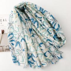 French-Style Gold Stamping Floral Print Scarf Cotton-Linen Feel Large Size Scarf