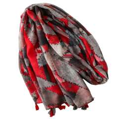 Red and Gray Geometric Print Scarf Red-Toned Lazy Style Contrasting Color Scarf