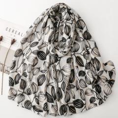 French-Style Gold Stamping Floral Print Scarf Cotton-Linen Feel Large Size Scarf