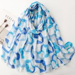 French Satin Pebble Print Scarf with Cotton-Linen Large Size Scarf