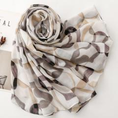 French Satin Pebble Print Scarf with Cotton-Linen Large Size Scarf