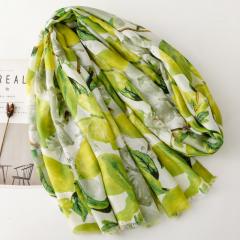 French-Style Lemon Butterfly Print Silk Scarf Cotton-Linen Feel Large Size Scarf