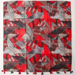 Red and Gray Geometric Print Scarf Red-Toned Lazy Style Contrasting Color Scarf