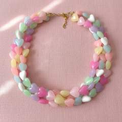 Summer macron color resin heart two layer choker necklace for women