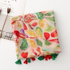 Summer Watercolor Fruit Print Tassel Scarf Shawl for Energetic Girls