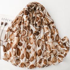 French-Style Gold Stamping Floral Print Scarf Cotton-Linen Feel Large Size Scarf