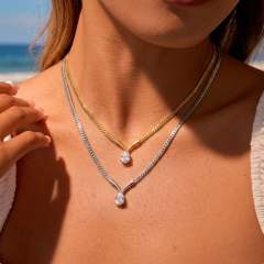 Stainless Steel necklace V-Shaped Curved Tube Water Drop Zircon Cuban Necklace