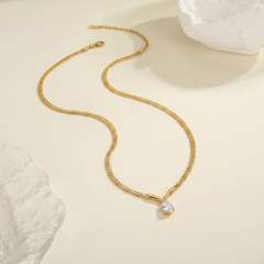 Stainless Steel necklace V-Shaped Curved Tube Water Drop Zircon Cuban Necklace