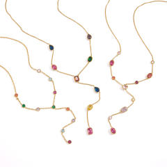 Dainty colorful diamond stainless steel necklace holiday jewelry long necklace