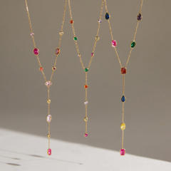 Dainty colorful diamond stainless steel necklace holiday jewelry long necklace