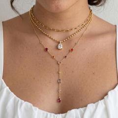 Dainty colorful diamond stainless steel necklace holiday jewelry long necklace