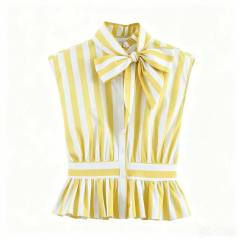 Women's Clothing French Style Bow Decorated Striped Sleeveless Shirt