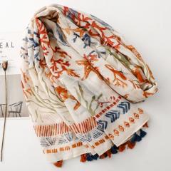 Navy Style Underwater World Seaweed Shell Starfish Plant Tassel Scarf Travel Vacation Shawl