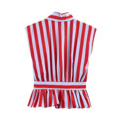 Women's Clothing French Style Bow Decorated Striped Sleeveless Shirt