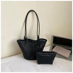 Fashionable Woven Basket Bag Hollow Design Single-Shoulder Tote Bag