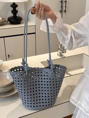 Fashionable Woven Basket Bag Hollow Design Single-Shoulder Tote Bag