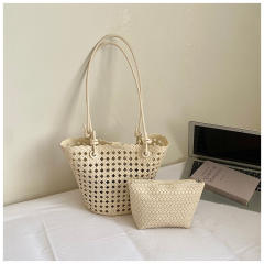 Fashionable Woven Basket Bag Hollow Design Single-Shoulder Tote Bag