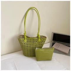 Fashionable Woven Basket Bag Hollow Design Single-Shoulder Tote Bag