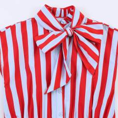 Women's Clothing French Style Bow Decorated Striped Sleeveless Shirt
