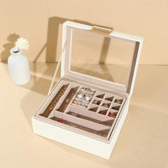 PU leather multi color windowed jewelry box rings earrings bracelet storage box