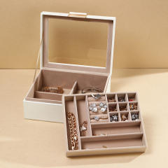 PU leather multi color windowed jewelry box rings earrings bracelet storage box