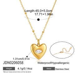 18KG horse eye crystal inlaid heart pendant stainless steel necklace dainty necklace