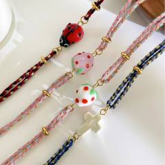 Fashionable Design Summer Dopamine Colorful Bracelet Ceramic Strawberry Cross Insect Pendant Women's Bracelet