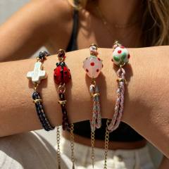 Fashionable Design Summer Dopamine Colorful Bracelet Ceramic Strawberry Cross Insect Pendant Women's Bracelet