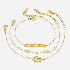 18KG hasma hand diamond stainless steel bracelet thin chain bracelet