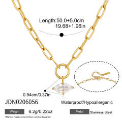 Dainty horse eye stone inlaid lucky letter stainless steel necklace stackable necklace