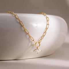 Dainty horse eye stone inlaid lucky letter stainless steel necklace stackable necklace