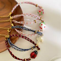 Fashionable Design Summer Dopamine Colorful Bracelet Ceramic Strawberry Cross Insect Pendant Women's Bracelet