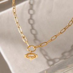 Dainty horse eye stone inlaid lucky letter stainless steel necklace stackable necklace