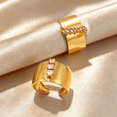Vintage simple design cubic zircon inlaid wide stainless steel rings