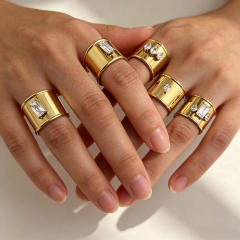 Punk trend smooth surface cubic zircon inlaid stainless steel rings wide rings