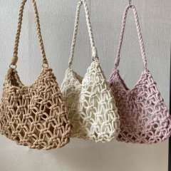Summer Solid Color Beach Handbag Hollow Shoulder Bag Cotton Thread Woven Fishnet Underarm Bag