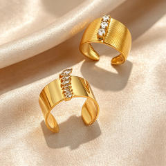 Vintage simple design cubic zircon inlaid wide stainless steel rings