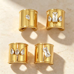 Punk trend smooth surface cubic zircon inlaid stainless steel rings wide rings