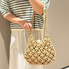 Summer Solid Color Beach Handbag Hollow Shoulder Bag Cotton Thread Woven Fishnet Underarm Bag