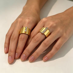 Vintage simple design cubic zircon inlaid wide stainless steel rings