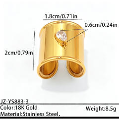 Punk trend smooth surface cubic zircon inlaid stainless steel rings wide rings