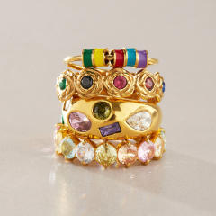 Summer colorful cubic zircon inlaid unique stainless steel rings collection stackable rings