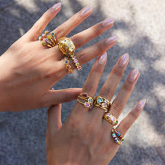 Summer colorful cubic zircon inlaid unique stainless steel rings collection stackable rings