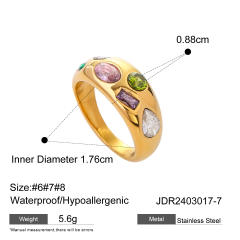 Summer colorful cubic zircon inlaid unique stainless steel rings collection stackable rings