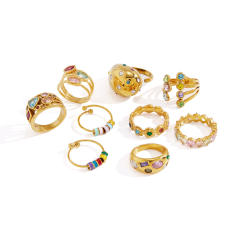 Summer colorful cubic zircon inlaid unique stainless steel rings collection stackable rings