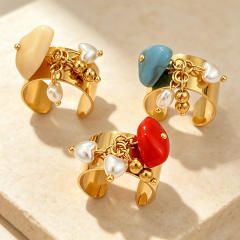 Summer holiday colorful resin stone stainless steel rings wide rings
