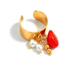 Summer holiday colorful resin stone stainless steel rings wide rings