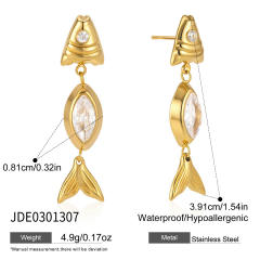 Summer colorful cubic zircon fish shape stainless steel earrings bracelet beach jewelry